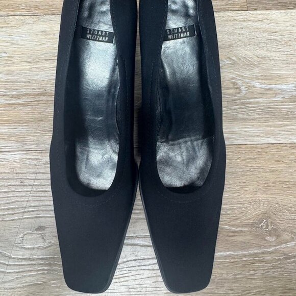 Stuart Weitzman Black Textile Square Toe Pumps Women's Size 10.5 - Picture 2 of 7
